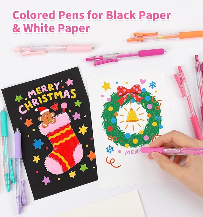 Gel Pens For Coloring, 24 Colors Retractable Colored Pens for Black Paper & White Paper, 0.7mm Fine Point Colorful Pens for Coloring, Writing, Drawing, Journaling, Note Taking, Office, Home