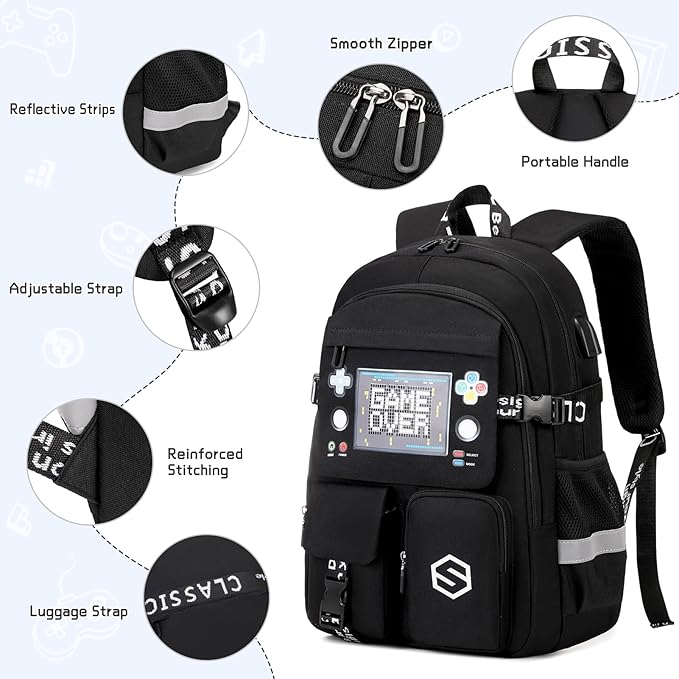 Boys Backpack, Cool Luminous Gamer School Backpacks for Boys with Kids Bento Lunch Box Lunch Bag Pencil Case, Kids Backpack Book Bags for Kindergarten Elementary Middle School