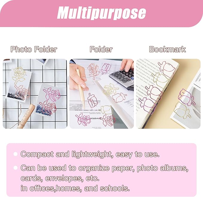 80 Pcs Cute Flower Paper Clips Set, Floral Paper Clips for Office Supplies Organization (Flower Shape 3)