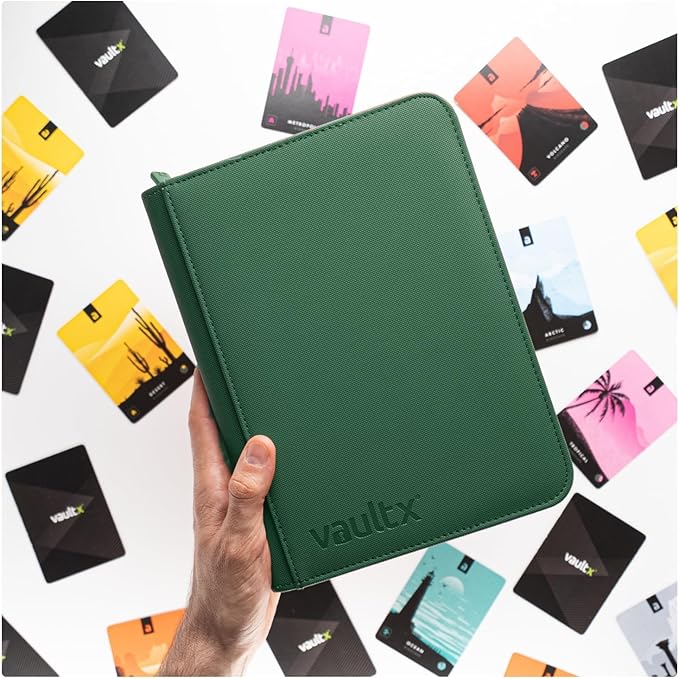 Vault X 4 Pocket Trading Card Zip Binder, 160 cards, Premium Exo-Tec Album Material, 20 Side-Loading Pages, Folder for Collectible Card Games, Sports, TCG (Green)