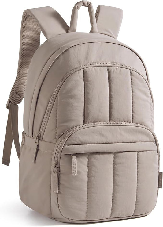 BAGSMART Womens Backpack Small Travel Laptop Backpack for Women, Quilted College Laptop Bookbag, Work Back Pack for Women, Cute Computer Water-Resistant Casual Daypack, Puffer Camel