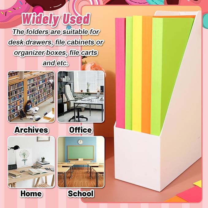 Whaline 24 Pack Neon Colored File Folders Letter Size Pink Orange Yellow Green File Pockets with 1/3 Cut Tab for Home Office Classroom Supplies, 8.9 x 11.6 Inch, 4 Colors
