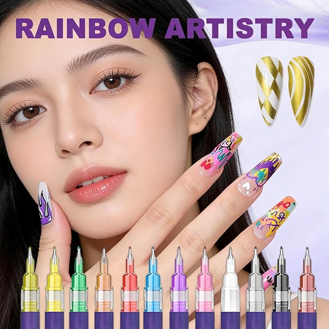 12 Colors Nails Art Pens Set,Nails Art Markers for Gel Nails,Fine Tip Nails Art Pen 0.5mm,Drawing Painting Liner Brush for DIY Nails Art Drawing Painting Tools (A-1 Set)