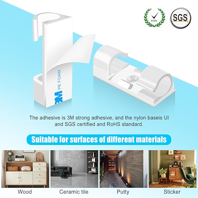 XHF 50pcs Medium Self Adhesive Cable Clips White,Wire Clips Cable Management Wire Organizer Cord Holder for Under Desk, Car, Wall, TV PC Ethernet Cable (Pack of 2)