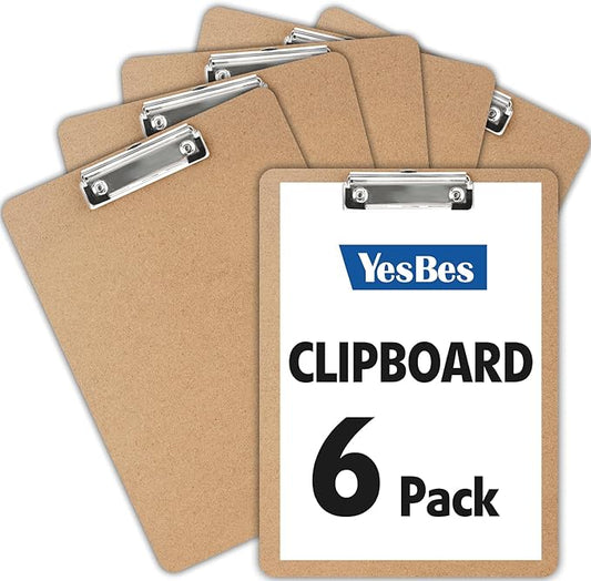 6 Pack Clipboards, Clipboards for Classroom, Letter Size (9 x 12.5 Inch) Wooden Clipboard, Hardboard Office Clipboard, Classroom Supplies