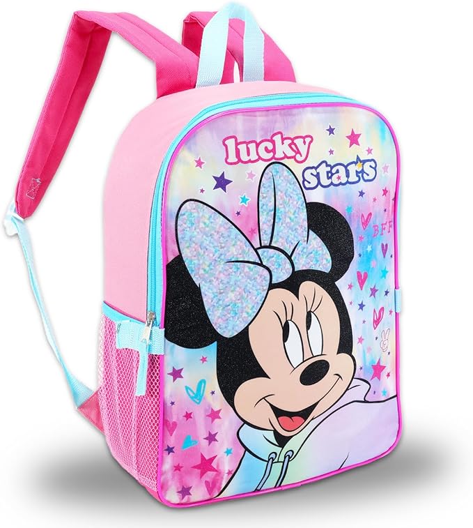 Disney Minnie Mouse Backpack with Lunch Box - 5 Pc Bundle of 16" Minnie School Bag, Lunch Box, Stickers, More (Minnie Mouse School Supplies)