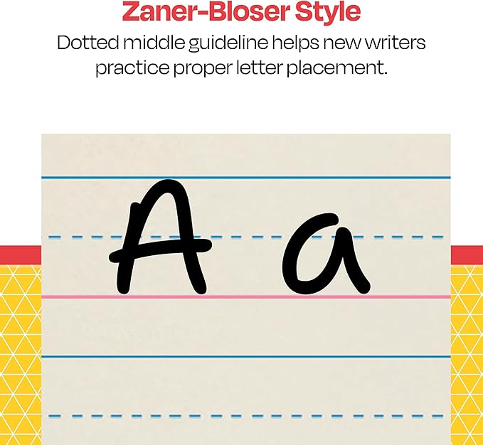 School Smart Zaner-Bloser Writing Paper, Handwriting Practice Lined Paper, Grade 2 to 3 Learning, 1/2 Inch Rule, 10-1/2 x 8 Inches, 500 Sheets