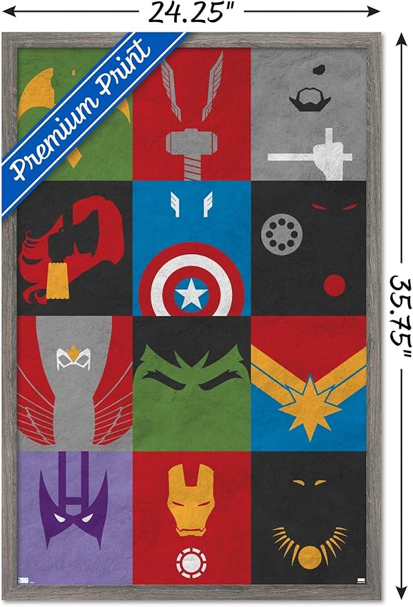 Trends International Marvel Comics - Avengers - Minimalist Grid Wall Poster, 22.375" x 34", Barnwood Framed Version