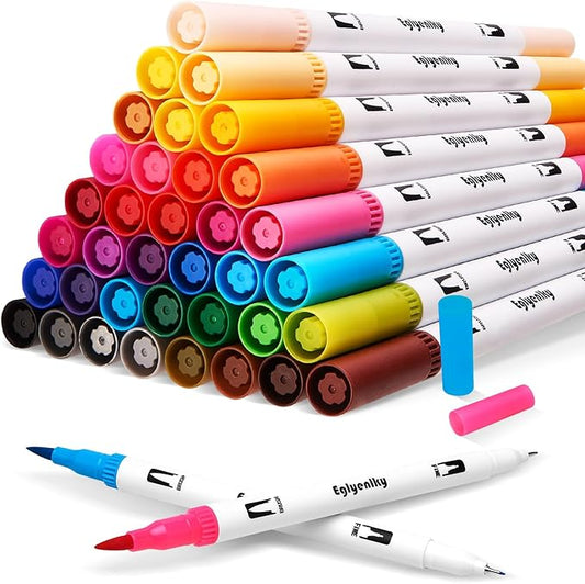 Colored Markers for Adult Coloring Book, Felt Tip Marker, Dual Tip Brush Pens with Brush and Fine Tip for Adult Teen Kid Drawing (36 Colors Set)