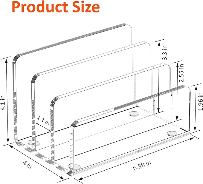 Mail Organizer Countertop, 3 Section Clear Acrylic Small File Holders Letter Organizer for Desk, Modern Filing Accessories for Document, Office, Home, School