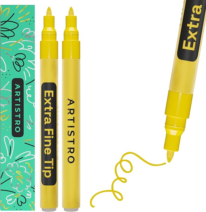 ARTISTRO 2 Yellow Acrylic Paint Markers - 0.7mm Extra Fine-Tip Paint Pens - Perfect for Crafting, Art Projects, & More