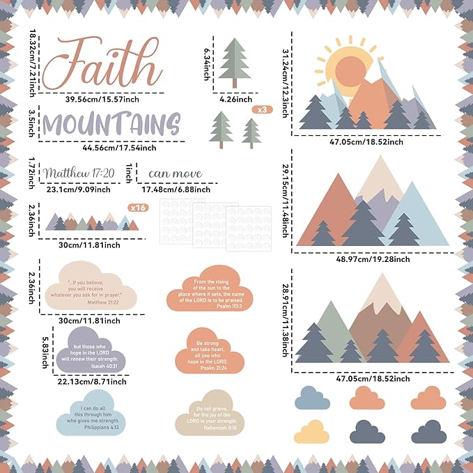 gisgfim 40Pcs Faith Can Move Mountains Bulletin Board Set Moving Mountains Bulletin Board Decor Religious Inspirational Cutouts VBS Vacation Bible School Cutouts for School Classroom Wall Decor
