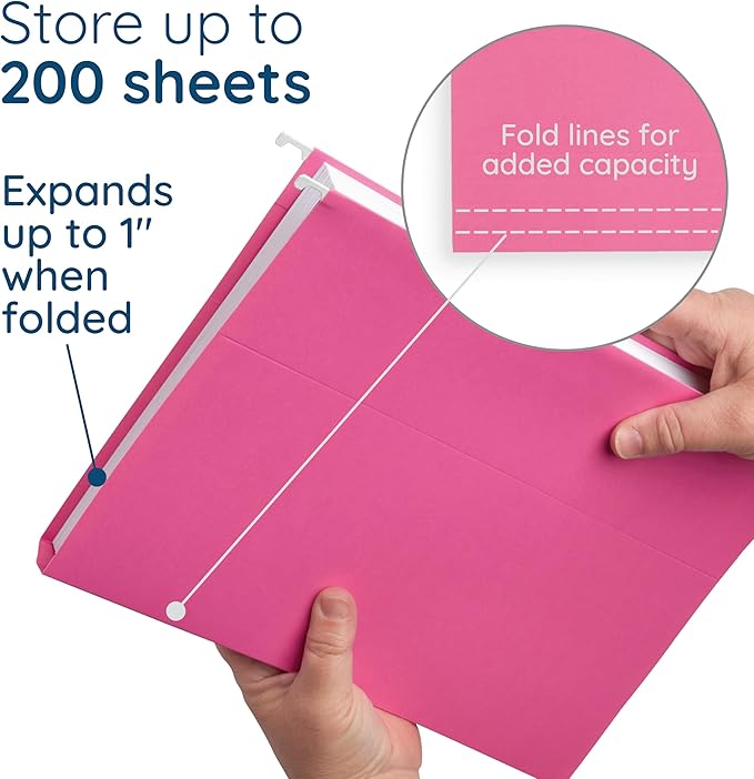 Blue Summit Hanging File Folders, Letter Size, Pink, Great for Organizing and Easy File Storage, 50 Per Box