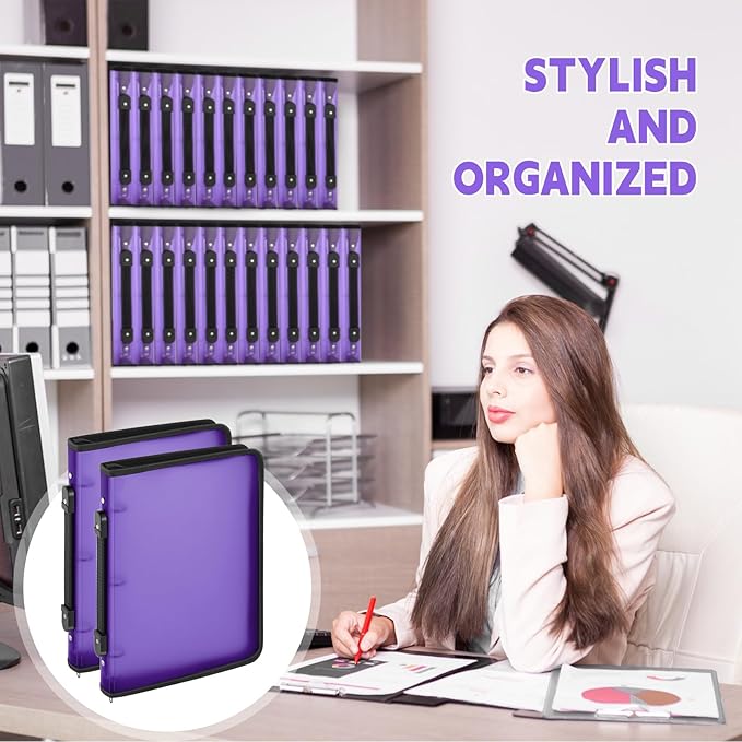 Teling 4 Pcs 1 Inch Purple Zipper Binder with 3 Ring Zipper Binder, Refillable Plastic Clear File Organizer Planner for Projects, Assignments, Memos, School Work, 11.3 x 9.3 Inches