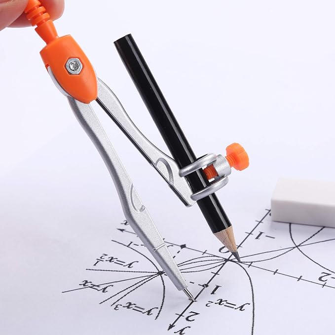 10 Pieces Math Geometry Kit Set Student Supplies with Shatterproof Storage Box,Includes Rulers,Protractor,Compass,Eraser,Pencil Sharpener,Lead Refills,Pencil,for School and Drawings（Orange）
