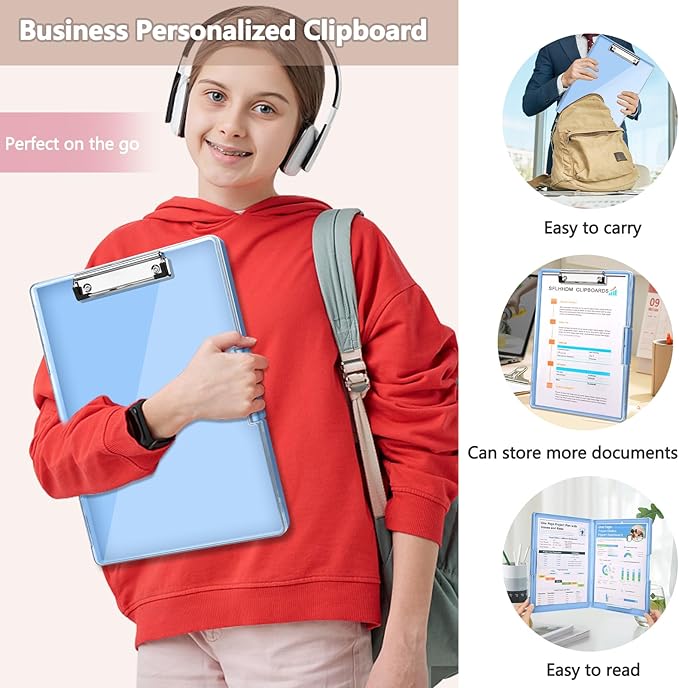 SFLHHDM Clipboard with Storage,Heavy Duty Clip Boards 8.5x11 with 2 Storage Case,Clear Visible Panel Storage Clipboards,Side Opening Nursing Clipboard Folder for Office Supplies-Aqua Blue