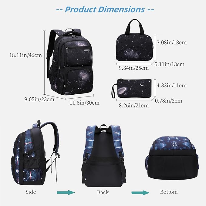 MITOWERMI Boys Backpacks for Primary Junior School Kids Backpack with Lunch Box Galaxy Space Bookbags for Boys Girls
