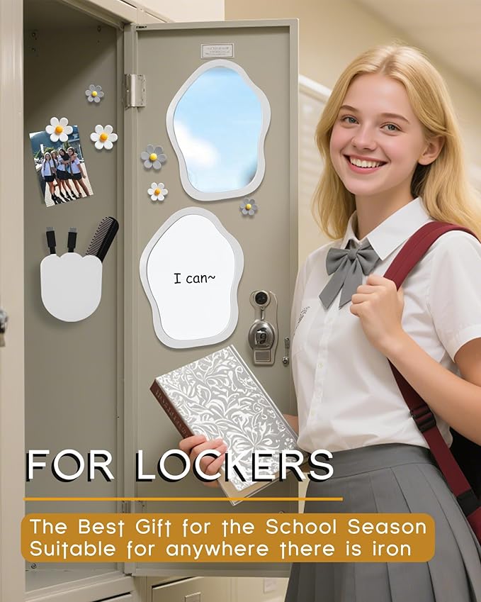 KEYDUACU 12 pcs Girls Locker Accessories, Locker Decorations Including Mirrors, whiteboards, Magnets and organizing Supplies. Ideal for Back-to-School Essentials and The Office (13 pcs-Light Gray)