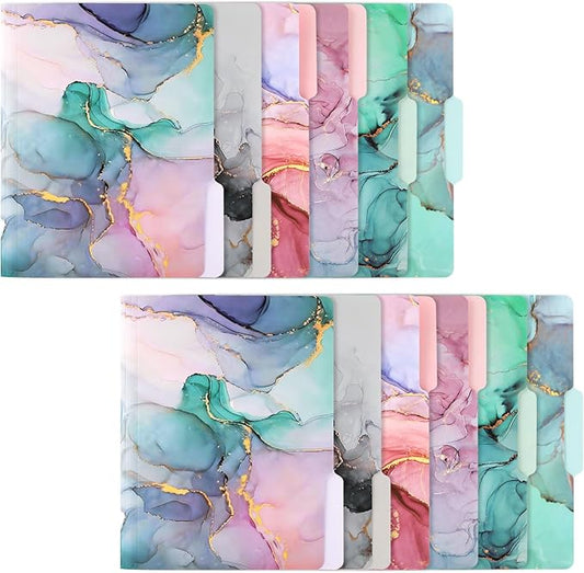 Ddaowanx Decorative File Folders Cute Colored File Folder,Letter Size File Folders for Documents,1/3-Cut Tabs,9 x 11.5 Inches,for Office,School,Home (12, Marble)