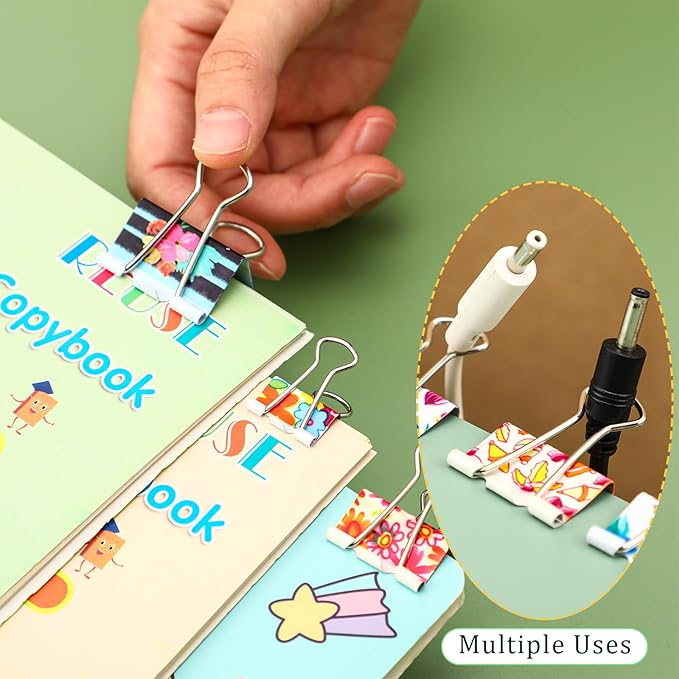 Cholemy 112 Pcs Cute Binder Clips With Box - 3 Sizes Floral Office Supplies Colored Large Medium Small Assorted Size Metal Decorative Paper Clips for Office School, 0.75 Inch, 0.98 Inch, 1.26 Inch