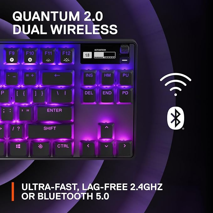 SteelSeries Apex Pro TKL Wireless HyperMagnetic Gaming Keyboard — Esports Tenkeyless — OLED Screen — Adjustable Actuation — PBT Keycaps — Bluetooth — 2.4GHz — USB-C