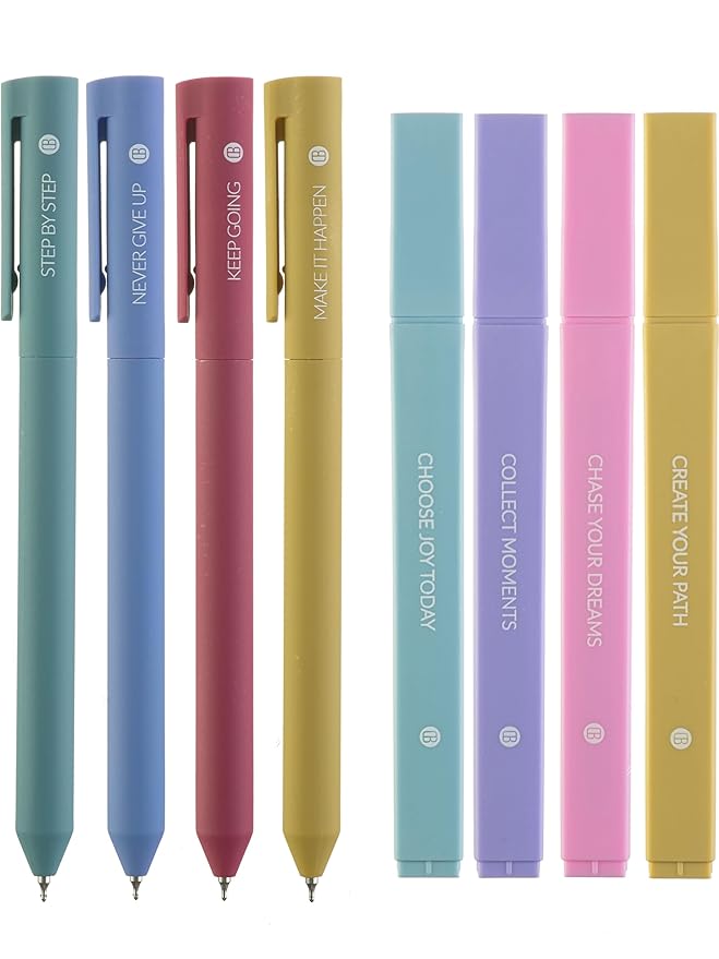 DIVERSEBEE Aesthetic Highlighters and Gel Pens, Pastel Bible Highlighters No Bleed, 8 Pack Assorted Colors Cute Journaling Pens, Bible Study Supplies (Create)