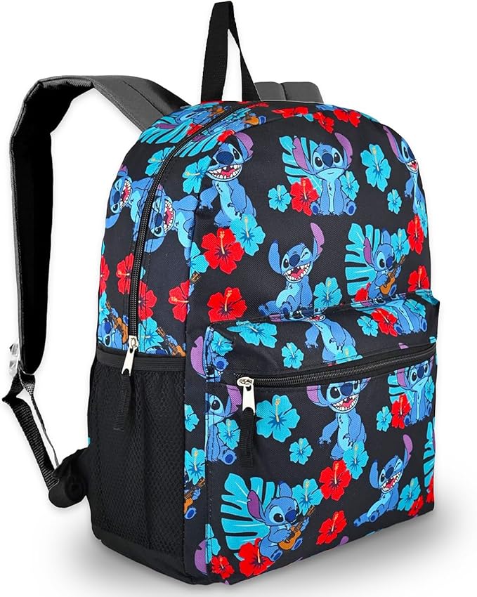 Disney Stitch Backpack and Lunch Bag for Girls - Bundle with 16" School Bag, Lunch Box, Water Bottle, Stickers, More | Lilo and Stitch Backpack with Lunchbox for Kids