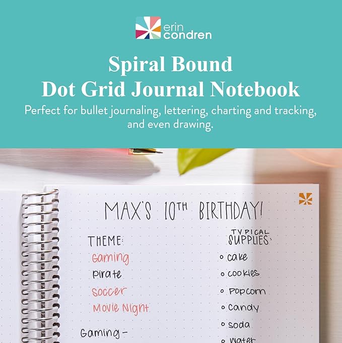 Erin Condren 8.5" x 11" Spiral Bound Dot Grid Journal Notebook, Bullet Journal with 160 Pages, Thick Paper for Planning, Sketching, Note Taking, Journaling and Organizing, Fruity Cherry