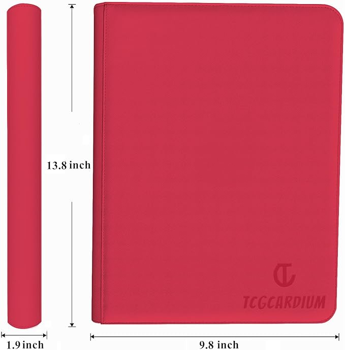 360 Card Binder - Premium Zippered 9-Pocket Trading Card Binder Side-Loading Pages for Ultimate Protection | Holds TCG, MTG, Sports Cards (Red)