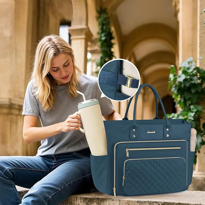 LOVEVOOK Teacher Tote Bag for Women Work, Laptop Bag With Large Cup Holder, Nurse Bags Professional Computer Briefcase, Business Large Purses Handbag, Diaper Bag Mother Gift, 15.6 Inch Dark Teal