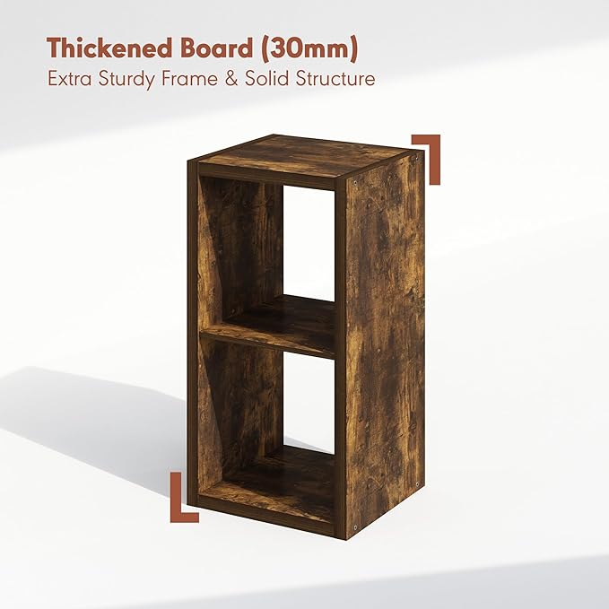 Furinno Cubicle Record Player Stand with Vinyl Storage, 2-Cube 1.2 Extra Thick Vinyl Record Storage, Open Back Media Shelf for CD DVD Blueray Game Disc, for Living Room, Home Office, Amber Pine