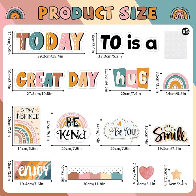 Today is A Great Day Bulletin Board Set Boho Rainbow Motivational Classroom Decor for Teachers Positive Affirmations Accents Inspiration Cutouts for Class School Bulletin Board Decoration Supplies