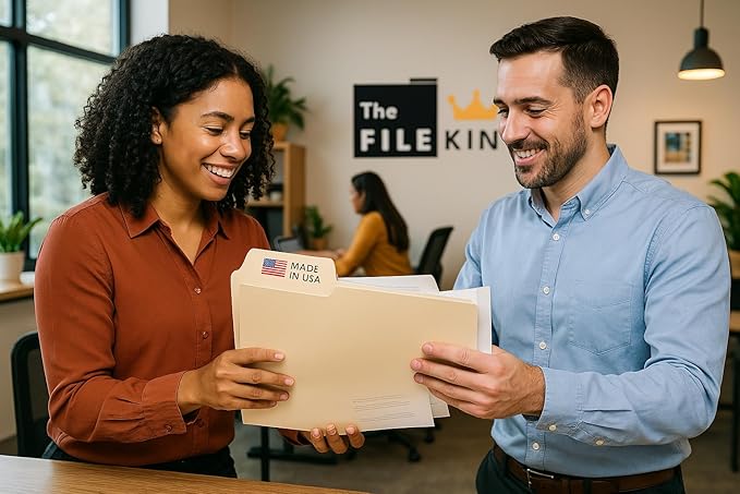 The File King 1/3 Cut File Folders Letter Size - 100 Pack | Manilla Folders 8.5 x 11 | Assorted 3 Tabs | Heavy Duty 11-Point Fiber | Made in USA | Undercut Front Style | Easy Labeling & Organization