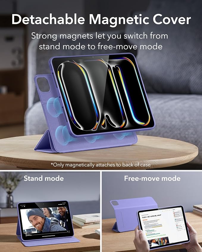 ESR for iPad Pro 13 Inch Case (M5/M4) 2025/2024, Removable Magnetic Cover, Vertical Stand, Fully Supports Pencil Pro and Pencil(USB-C), Rebound 360 Series, Lavender