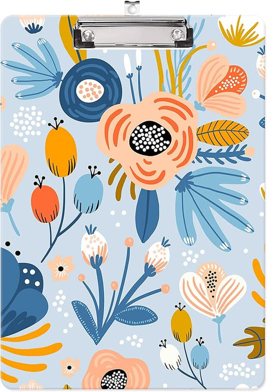 Fashion Clipboard, A4 Letter Size Wooden Decorative Clipboards for Teacher, Nurse, Doctor,Student and Kids, Cute Design for Standard Size 12.2" x 8.9" (C-Pretty Floral Blue)