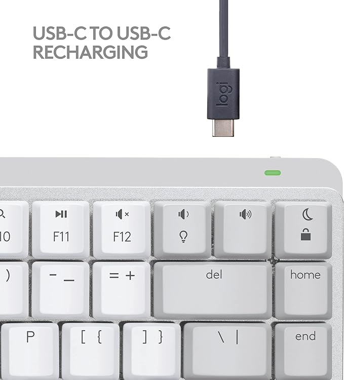 Logitech MX Mechanical Mini for Mac Wireless Illuminated Keyboard, Low-Profile Performance Switches, Tactile Quiet Keys, Backlit, Bluetooth, USB-C, Apple, iPad - Pale Grey