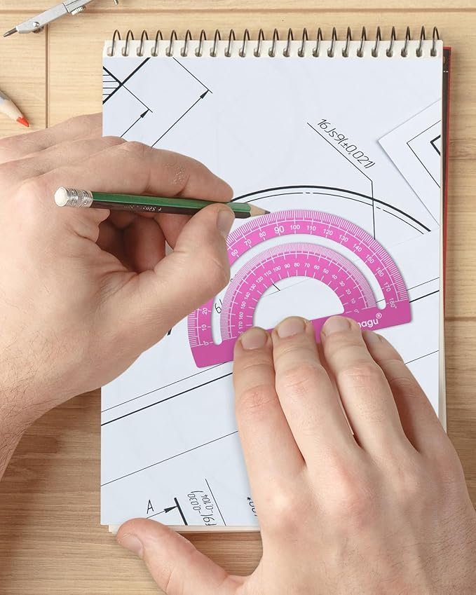 Honagu Triangular Ruler Set, 4 Pieces Aluminum Alloy Ruler, Metal Drafting Ruler, Geometric Protractor for Students, Draftsmen, Engineers, Home School Office Supplies (15cm/5.9inches, Pink)