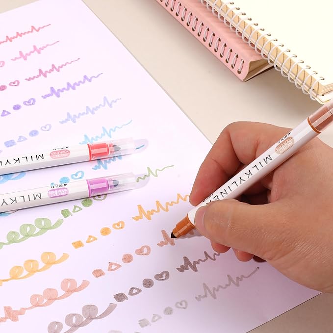 Highlighters Pastel Double Sided Chisel and Fine Tips Pastel Bible Highlighters No Bleed Through 12 Retro Colors Perfect for Bible Books, Journals, Drawings, and Underlining