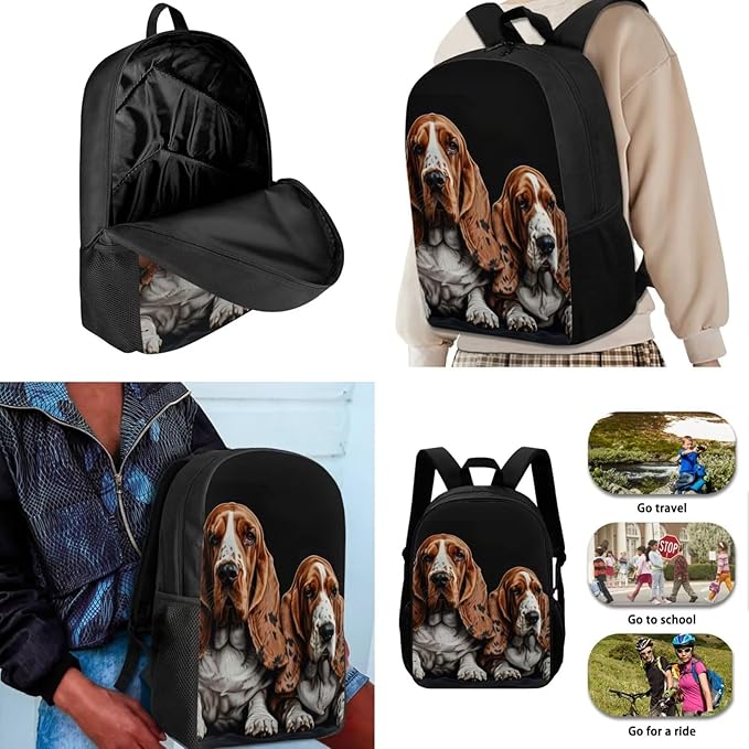 Basset Hound Backpack for Boys Girls, Lightweight Kids Backpack with Lunch Box Cute Kawaii Pencil Case, Large Comfortable Girls Bookbag School Backpack for Elementary Middle School