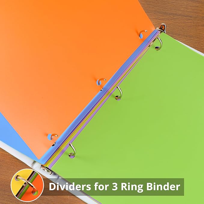 Binder Dividers with Tabs, 5 Tab Sturdy Plastic Dividers for 3 Ring Binder, Colorful Dividers for 3 Ring Binder Page Protectors, 3 Ring Binder Dividers with Tabs for School Office, 3 Set (15 Pcs)