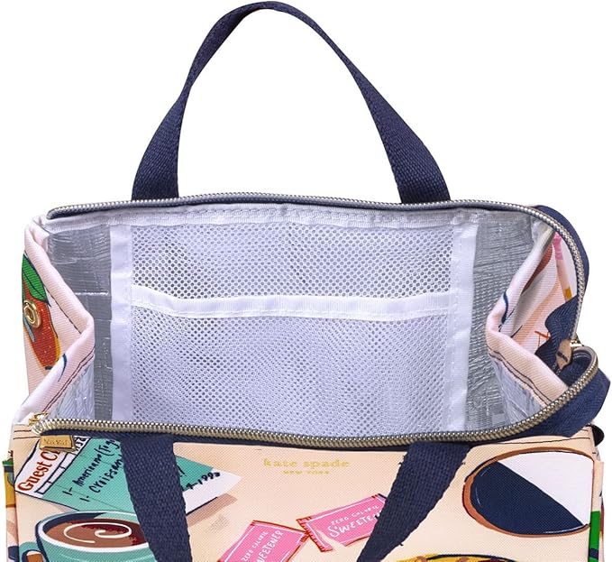 kate spade new york Portable Soft Cooler Lunch Bag, Thermal Tote with Insulated Interior Lining and Storage Pocket, Lunch Tote for Women, Rise and Shine