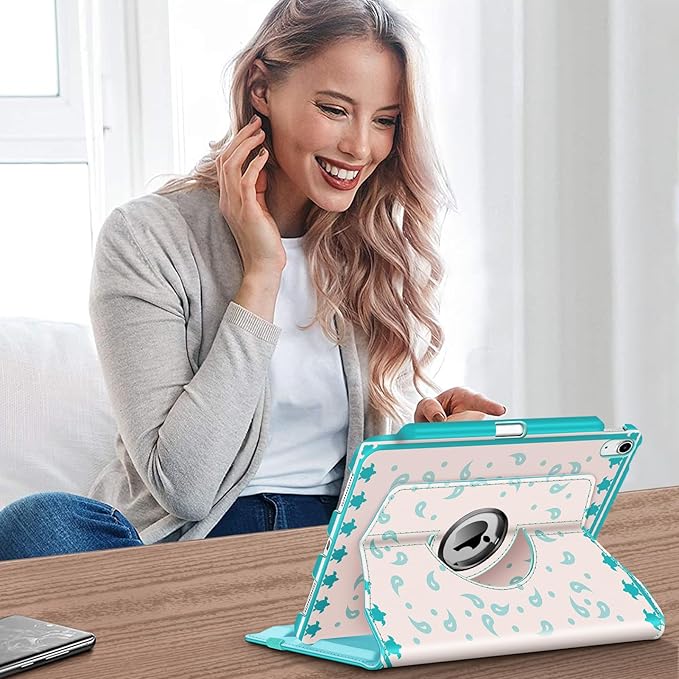 Fintie Rotating Case for iPad (A16) 11th Generation 11 Inch (2025), iPad 10th Generation 10.9 Inch (2022) - [Built-in Pencil Holder] 360 Degree Rotating Protective Stand Cover, Green Sea Turtle