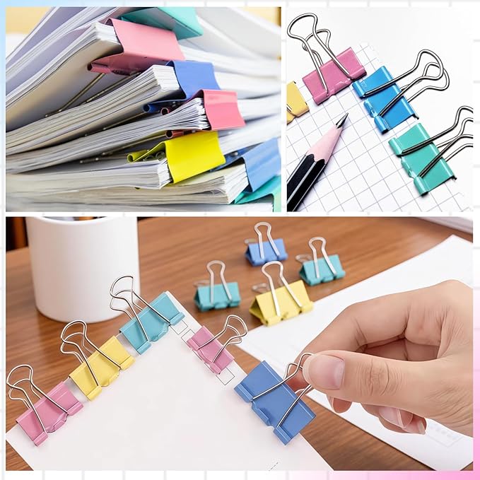 60 Pack Binder Clips Medium, 1.25 Inch/32mm Colored Binder Paper Clips with Container, Paper Clamps for Office Supplies, Home, School,Business Document Organizing (Blue, Pink, Yellow, Green)