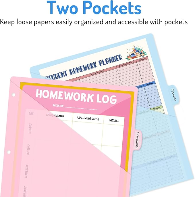 Forvencer 16 Count Dividers with Two Pockets, 8 tab Binder Dividers for 3 Ring Binder Organizer, Binder Divider with Tabs for School Office and Home Organization, Multicolor, 2 Sets