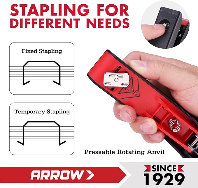 Arrow Office Stapler Set, 25 Sheet Capacity Metal Desk Staplers with 2100 Staples, Half Strip Design and Non-Slip Base, Spare Staple Storage for Classroom, Office and Home, 3 Pack