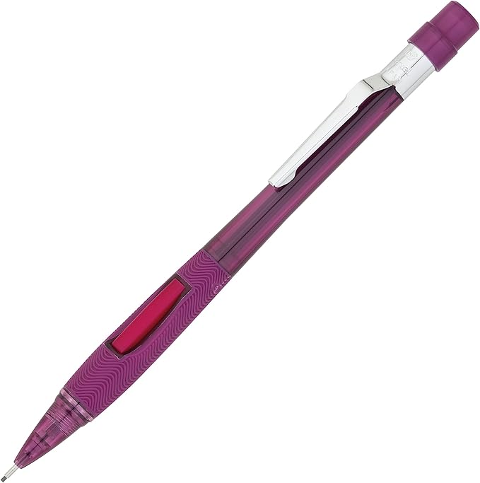 Pentel Quicker Clicker Automatic Pencil, 0.9mm Lead Size, Transparent Red Barrel, Box of 12 (PD349TB)