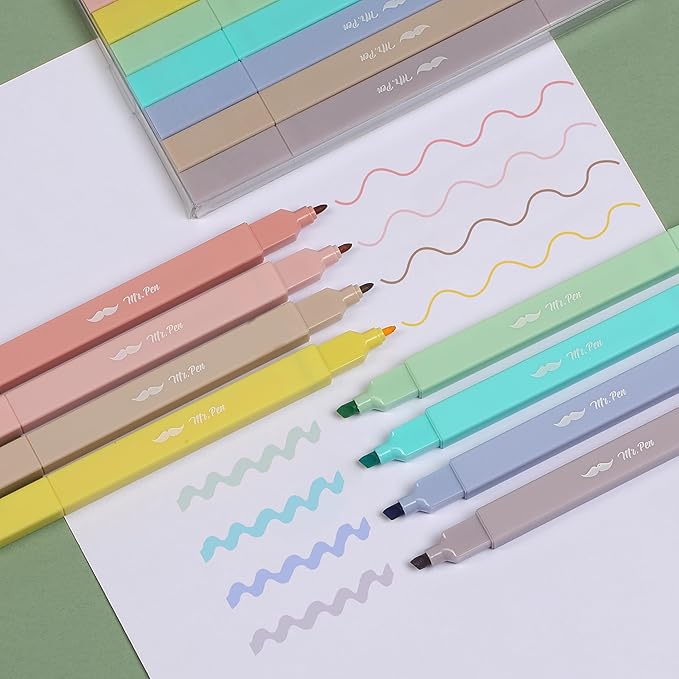 Mr. Pen- Dual Tip Aesthetic Highlighters, 8 Pack, Chisel & Fine Tips, Pastel Colors, Cute Assorted Colors, Cute High lighters for School, Highlighter Set