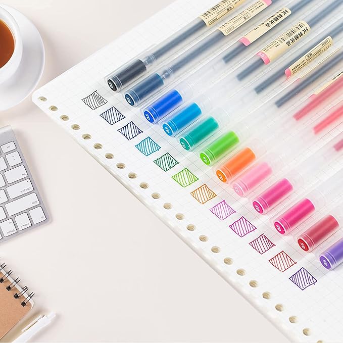 Gel Pens 12 Colors, Ball Fine Point, 0.5 mm Ink Note Taking Pens for Japanese Korean Office School Stationery Supplies (Assorted, 12-Count)