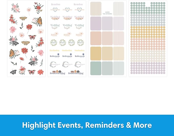 Blue Sky Sticker Book, Everyday and Monthly Planner Stickers, Undated, Glued with Bungee, 1460+ Stickers for Journals and Calendars (Floral, 4.5" x 9")