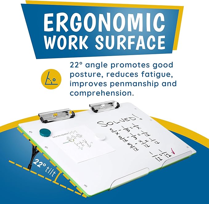 Visual Edge - Slant Board for Writing – Adjustable Magnetic Whiteboard & 22° Angle Ergonomic Desk for Reading, Writing, Drawing and Studying – Portable Tabletop Stand for Students and Teachers - Green